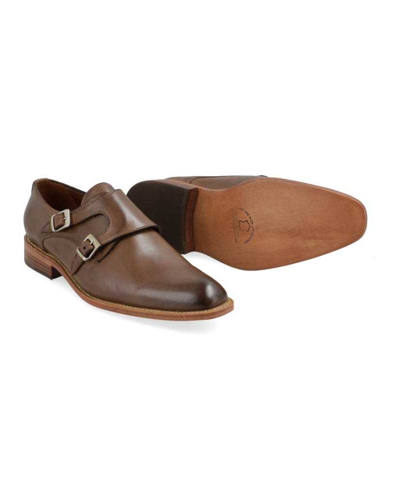 Benevento Marrone – zapato de cuero marrón con hebillas para hombre – Vincenzo Di Napoli