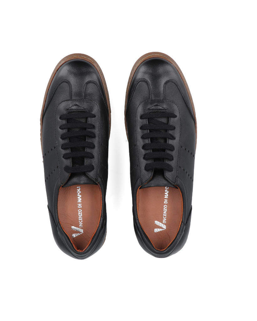 Génova Nero – zapatilla de cuero negra para hombre – Vincenzo Di Napoli